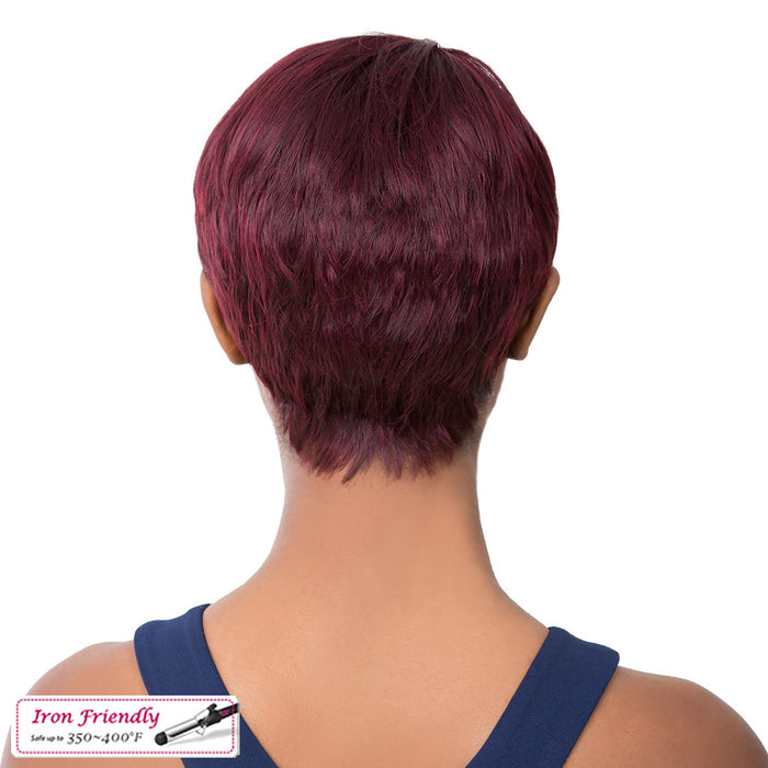 Synthetic Short Layered Pixie Cut Style Full Cap Wig Bebe,Dark wine
