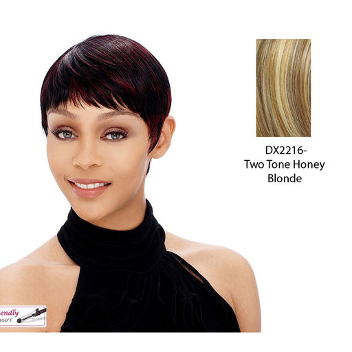 Synthetic Short Layered Pixie Cut Style Full Cap Wig Bebe,Two tone frost blend of strawberry blonde layer over with honey blonde bottom