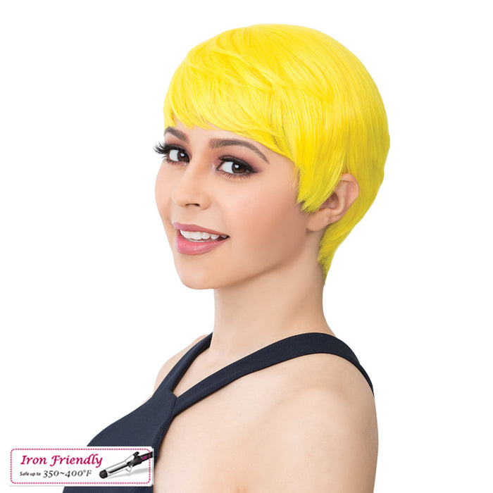 Synthetic Short Layered Pixie Cut Style Full Cap Wig Bebe,Yellow