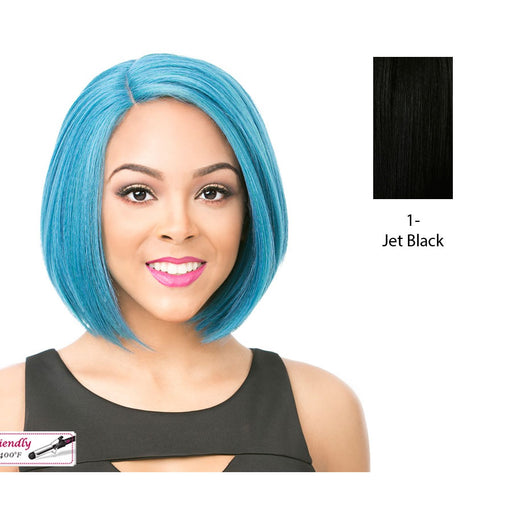 Big Shot Synthetic Bob Style Side Bang Short Length Wig Iron Friendly,Black