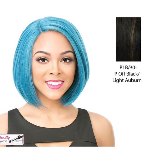 Big Shot Synthetic Bob Style Side Bang Short Length Wig Iron Friendly,Off black base with light auburn highlights