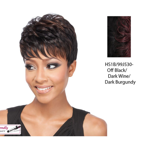 Brittan Heat Friendly Synthetic Wig,Off black base with a blend of dark wine and dark strawberry blonde