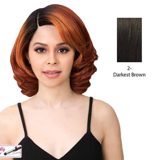 Synthetic Deep Side Parting Lace Wig Carrie,Darkest brown