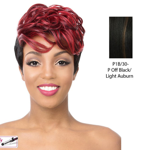Chi Heat Friendly Synthetic Wig,Off black base with light auburn highlights