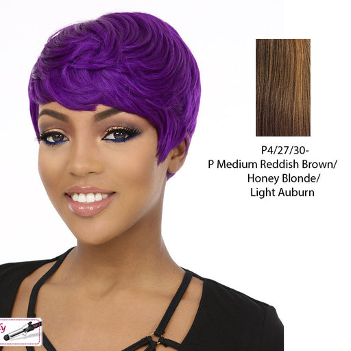 Cyber Heat Friendly Synthetic Wig,Streaked blend of medium brown, strawberry blonde, and light auburn
