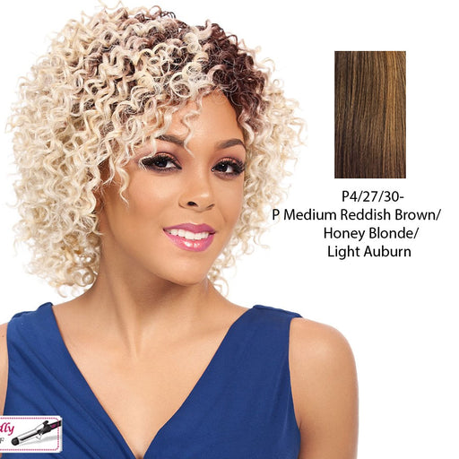 Dory Synthetic Wig,Streaked blend of medium brown, strawberry blonde, and light auburn