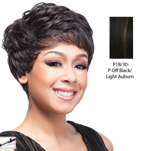 Sassy Mama Synthetic Full Wig Eden,Off black base with light auburn highlights