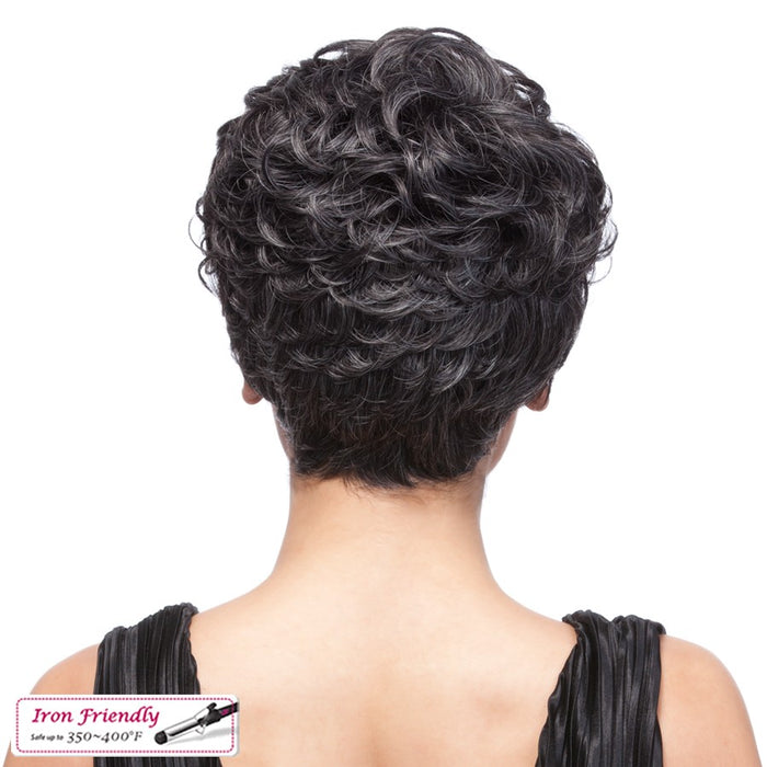 Sassy Mama Synthetic Full Wig Eden,Two tone mix of off black with 15% gray roots and gray tips