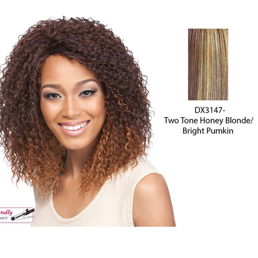 Synthetic Wig Effy,Two tone frost blend of strawberry blonde and bright pumpkin layer over gold light auburn bottom