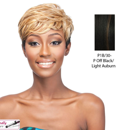 Synthetic Full Wig Elem,Off black base with light auburn highlights
