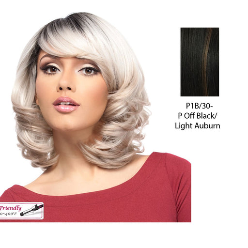 Heat Friendly Synthetic Wig Harper,Off black base with light auburn highlights
