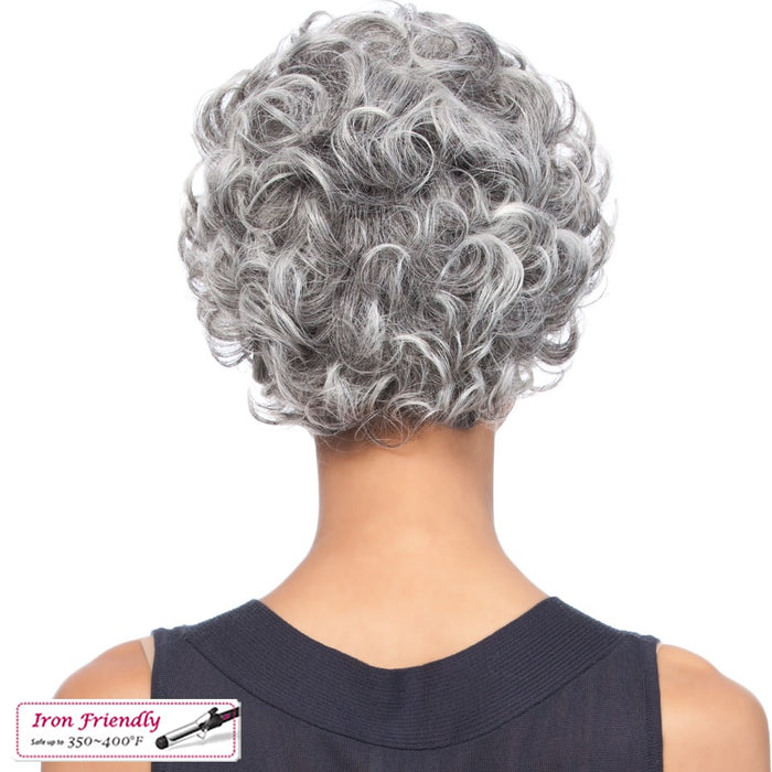Heat Friendly Synthetic Wig Ianna,Two tone mix of off black with 80% gray roots and gray tips