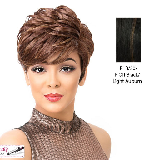 Heat Friendly Synthetic Wig Joo,Off black base with light auburn highlights