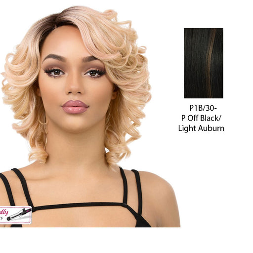 Magic Heat Friendly Synthetic Wig,Off black base with light auburn highlights