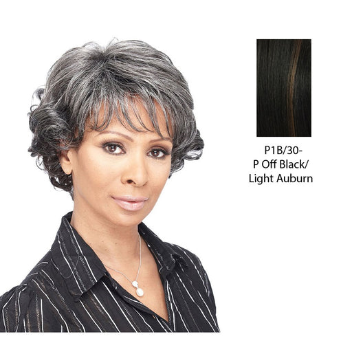 Miss Diva Synthetic Wig,Off black base with light auburn highlights