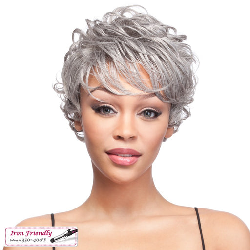 Morgan Heat Friendly Synthetic Wig,Two tone mix of off black with 80% gray roots and gray tips