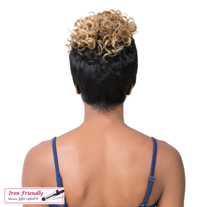 Iron Friendly, Most Realistic Parting, 4 Inch Two Side Lace Part Wigs,Off black roots tipped with a mix of light ash blonde and dark honey blonde