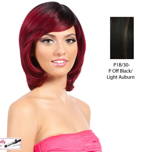 Synthetic Futura Full Wig Orchid,Off black base with light auburn highlights