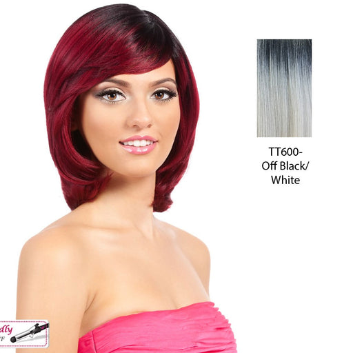 Synthetic Futura Full Wig Orchid,Off black roots with white