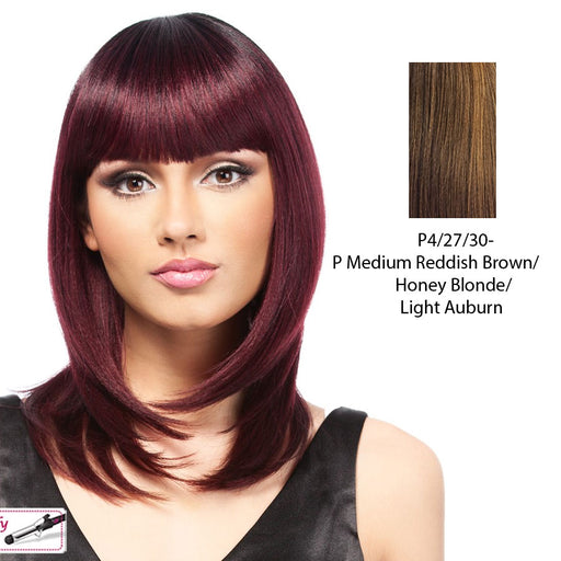 Piper Synthetic Wig,Streaked blend of medium brown, strawberry blonde, and light auburn