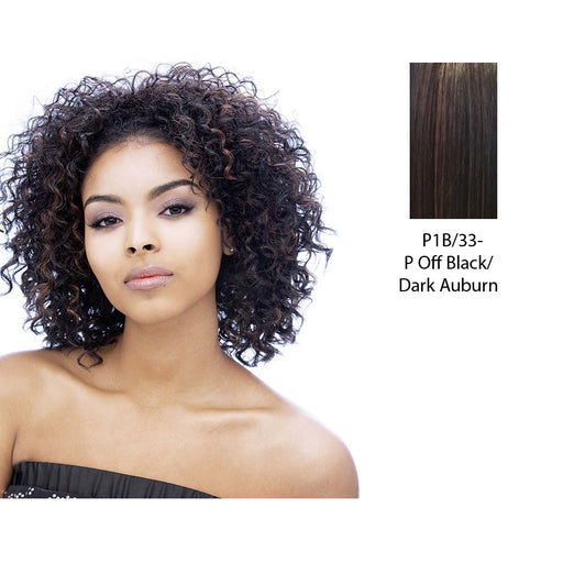 Premium Quality Fiber Wig Puffy,Off black base with dark auburn highlights