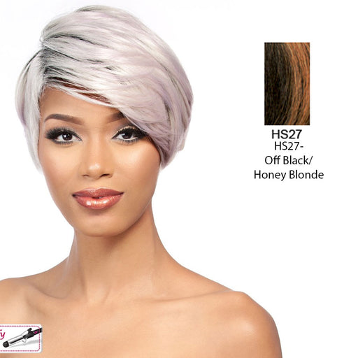 Riza Heat Friendly Synthetic Wig,Off black base with strawberry blond side highlight