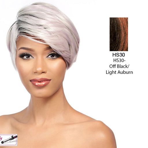 Riza Heat Friendly Synthetic Wig,Off black base with a blend of dark brown and light auburn