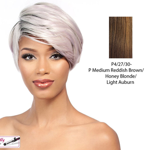 Riza Heat Friendly Synthetic Wig,Streaked blend of medium brown, strawberry blonde, and light auburn