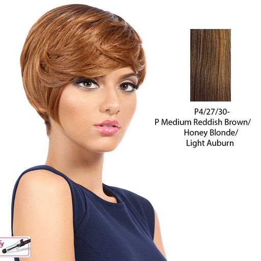 Snow Synthetic Wig,Streaked blend of medium brown, strawberry blonde, and light auburn