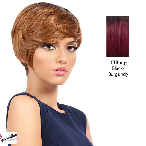 Snow Synthetic Wig,Black roots with burgundy