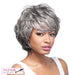 Susan Synthetic Wig,Two tone mix of off black with 50 gray roots with gray tips