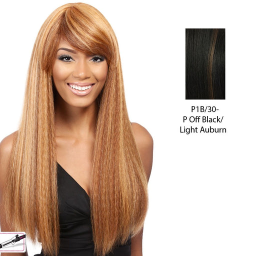 Taji Heat Friendly Synthetic Wig,Off black base with light auburn highlights