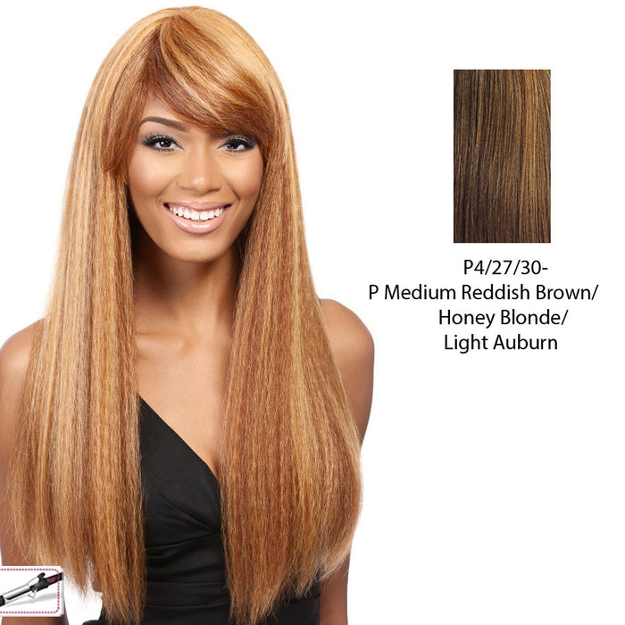Taji Heat Friendly Synthetic Wig,Streaked blend of medium brown, strawberry blonde, and light auburn