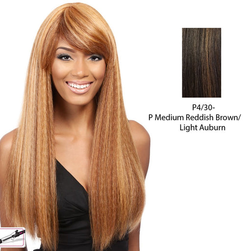 Taji Heat Friendly Synthetic Wig,Medium brown base with light auburn highlights