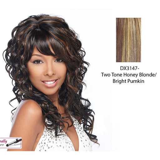 Tango Synthetic Wig,Two tone frost blend of strawberry blonde and bright pumpkin layer over gold light auburn bottom