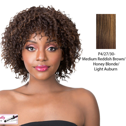 Synthetic 2020 Wig Jazzy Girl,Streaked blend of medium brown, strawberry blonde, and light auburn