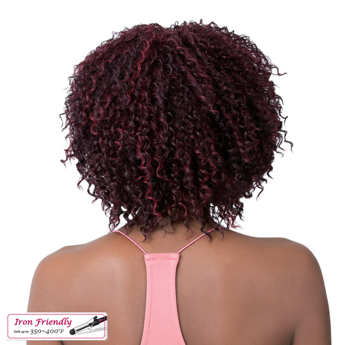 Synthetic 2020 Wig Jazzy Girl,Streaked blend of deep wine and dark violet