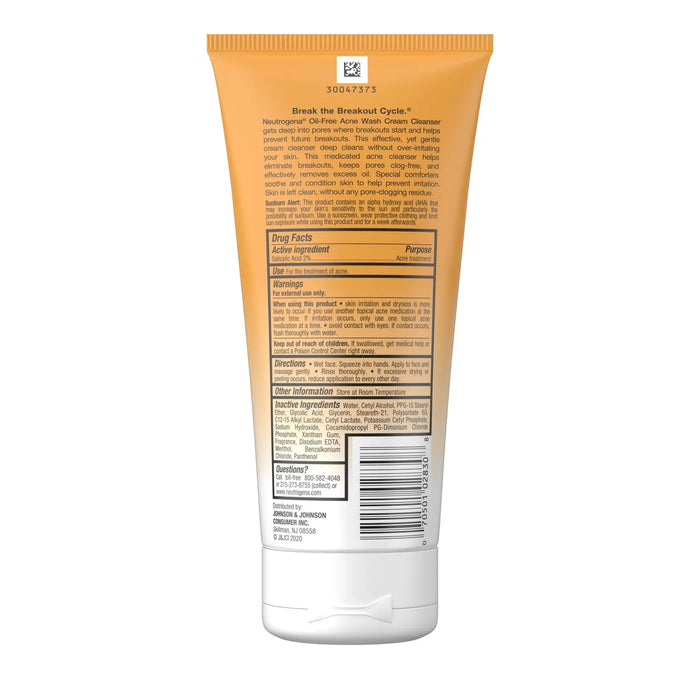 Neutrogena Oil Free Acne Wash Cream Cleanser, 6.7 oz