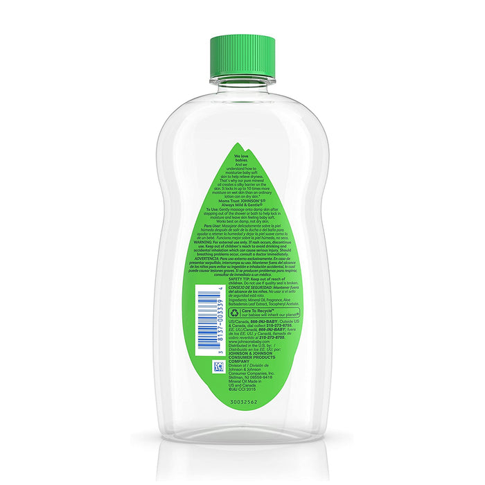 Johnson's Baby Oil, Aloe Vera and Vitamin E, 20 Fl Oz