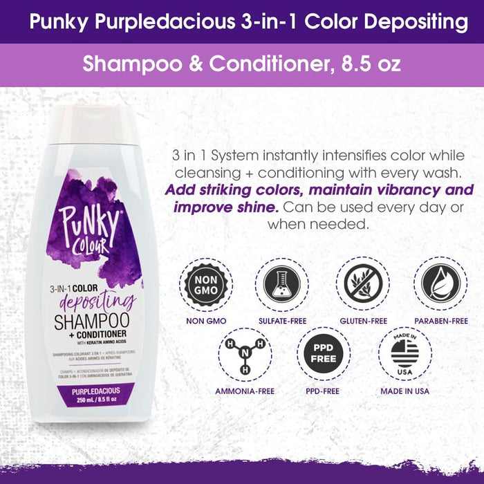 Punky Color 3-in-1 Color Depositing Shampoo Conditioner Purpledacious 8.5 Oz.