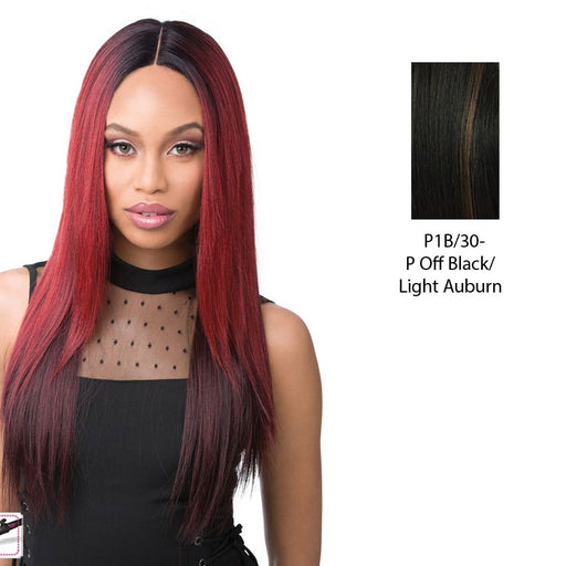 Synthetic Iron Friendly Full Wig Kelis,Off black base with light auburn highlights