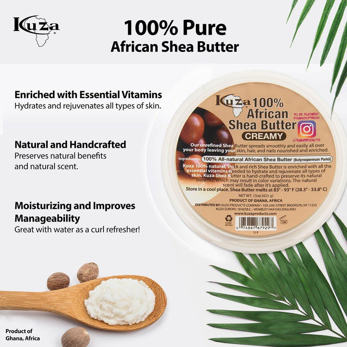 Kuza 100% African Shea Butter, White Solid, 8 Oz.