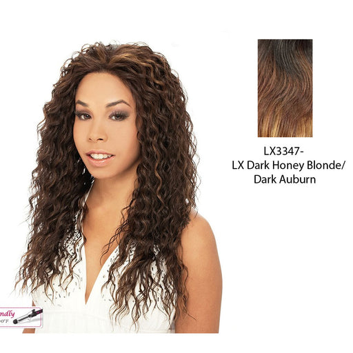 Erica Lace Front Wig,Two tone frost blend of dark auburn layer over dark honey blonde bottom