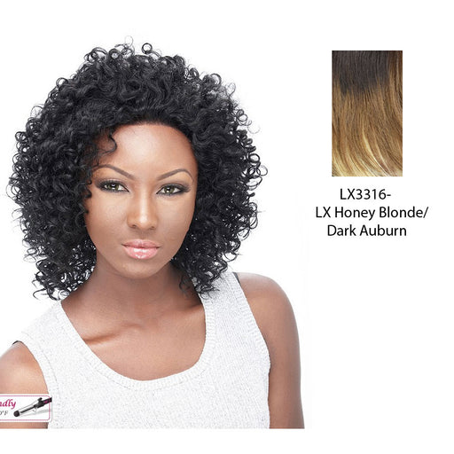 Futura Synthetic Medium Length Cut Lace Front Wig Eternity,Two tone frost blend of dark auburn layer over honey blonde bottom