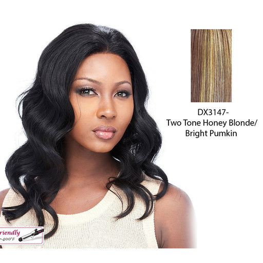 Infinity Futura Heat Style Synthetic Hair Full Lace Wig,Two tone frost blend of strawberry blonde and bright pumpkin layer over gold light auburn bottom