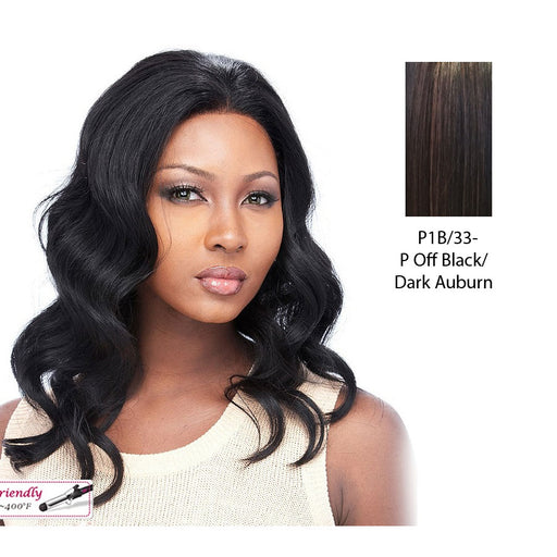 Infinity Futura Heat Style Synthetic Hair Full Lace Wig,Off black base with dark auburn highlights