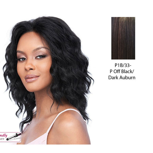 Synthetic Full Lace Front Wig,Lindsey,Off black base with dark auburn highlights