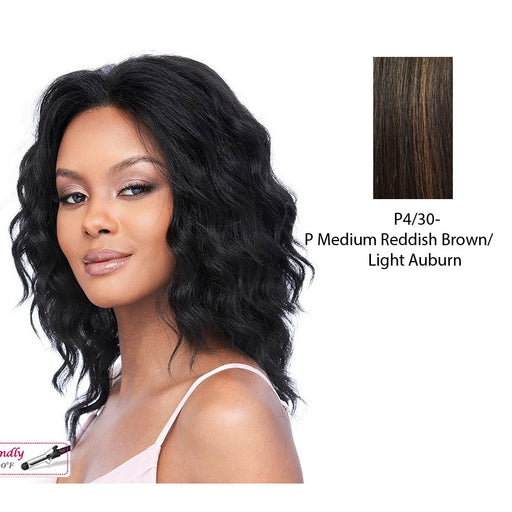 Synthetic Full Lace Front Wig,Lindsey,Medium brown base with light auburn highlights