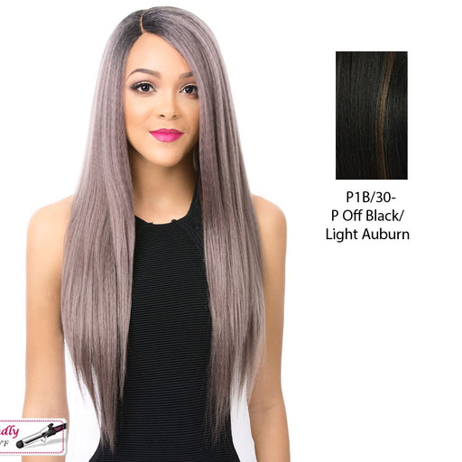 Iron Friendly Synthetic Lace Front Wig_ Gala,Off Black Base With Light Auburn Highlights