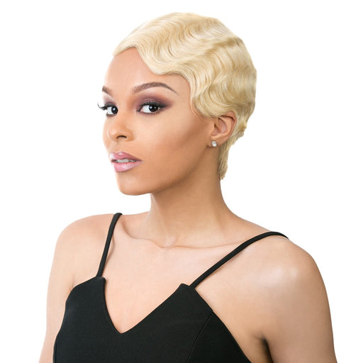 100% Human Hair Lace Front Wig - Hh Lace Finger Roll,Platinum Blonde